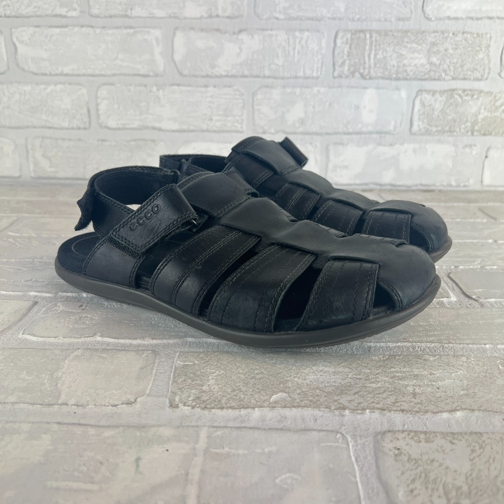 Ecco Fisherman Sandals Mens 43 9 9.5 Black Leather Adjustable Strap Classic